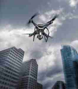 drone flying in city