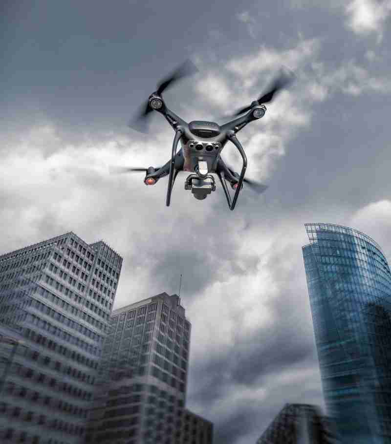 drone flying in city