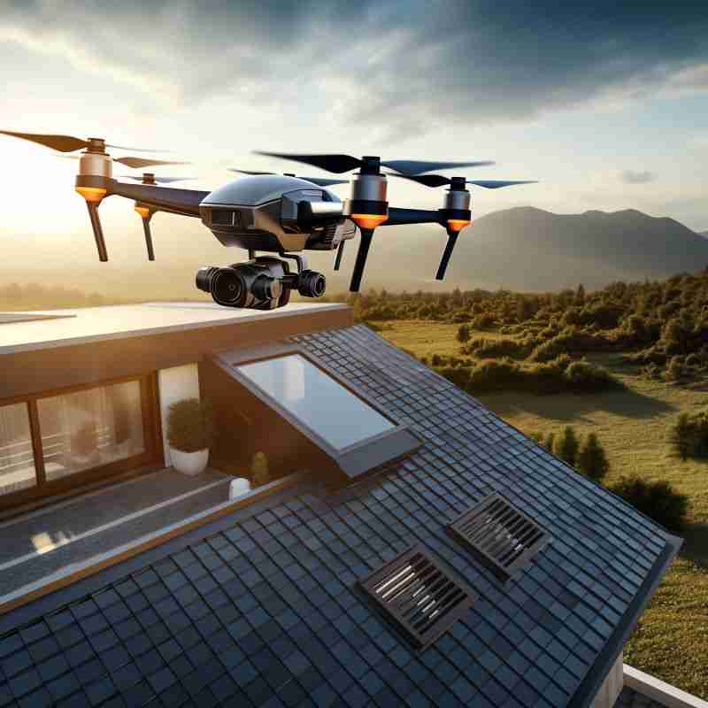 drone flying over house